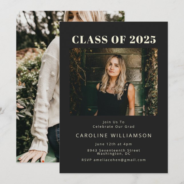 Bold Modern Black Two Photo Graduation Party 2026 Invitation (Front/Back)