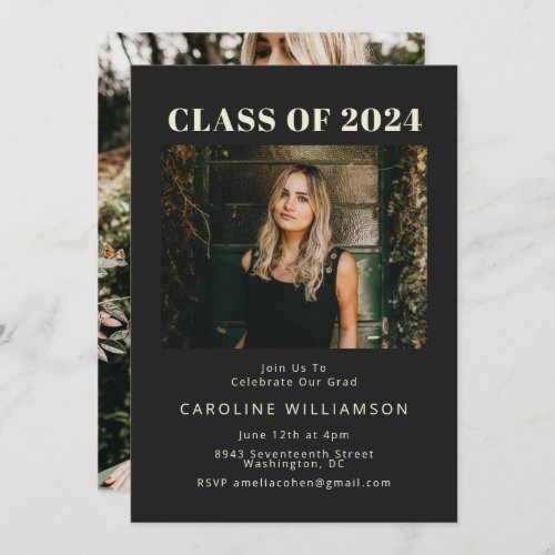 Bold Modern Black Two Photo Graduation Party  Invi Invitation