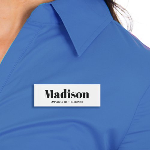 Bold Modern Black White Employee Name Tag