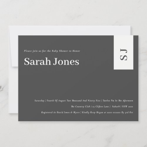 Bold Modern Black  White Grey Baby Shower Invite