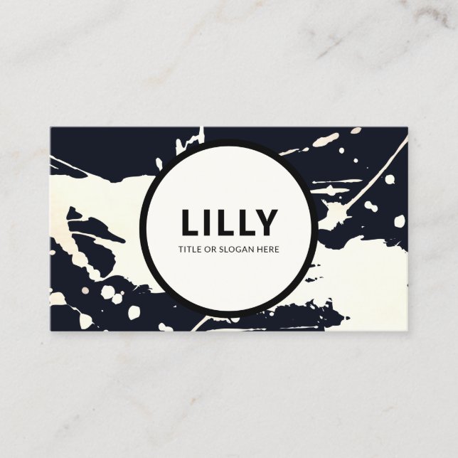 Bold Modern Black White Paint Abstract Splatter Business Card (Front)