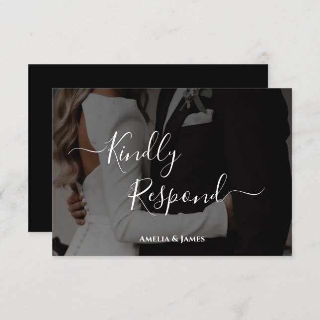 Bold modern Black & White Photo Wedding RSVP  (Front/Back)