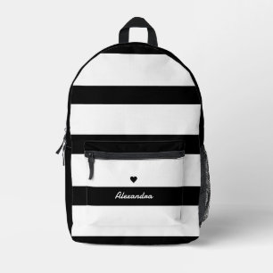 Bold Modern Black White Striped Custom Name Printed Backpack
