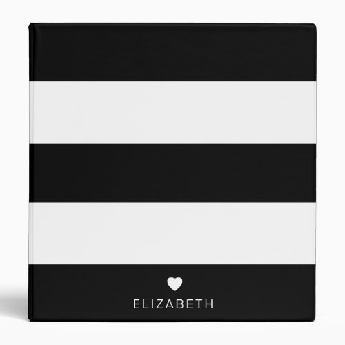Bold Modern Black White Striped Pattern with Heart 3 Ring Binder