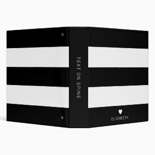 Bold Modern Black White Striped Pattern with Heart 3 Ring Binder