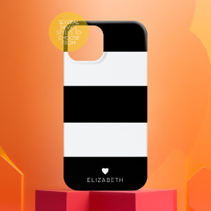 Bold Modern Black White Striped Pattern with Heart iPhone 17 Case