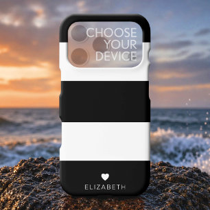 Bold Modern Black White Striped Pattern with Heart iPhone 17 Case