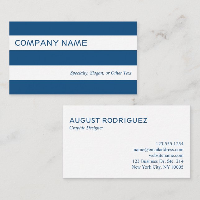 Bold Modern Blue White Stripes Business Card (Front/Back)
