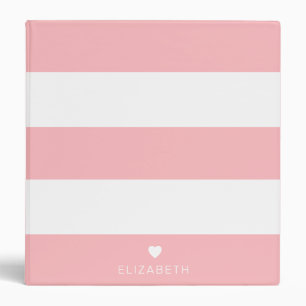 Bold Modern Blush Pink Striped Pattern with Heart 3 Ring Binder