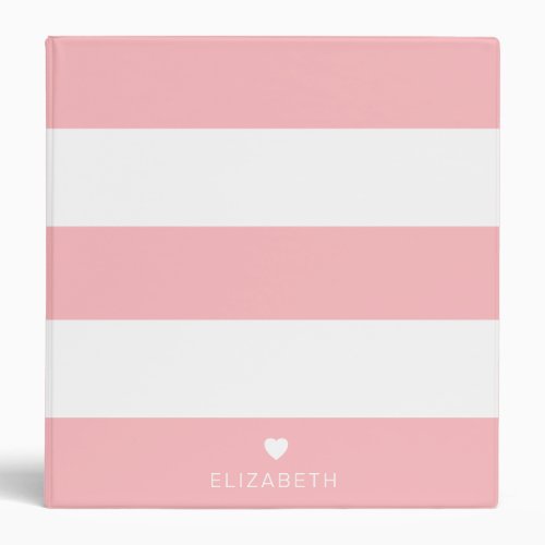 Bold Modern Blush Pink Striped Pattern with Heart 3 Ring Binder