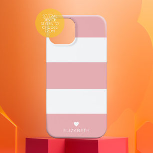 Bold Modern Blush Pink Striped Pattern with Heart iPhone 15 Pro Case