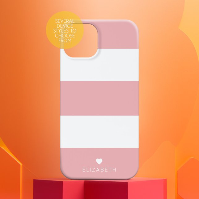 Bold Modern Blush Pink Striped Pattern with Heart Case-Mate iPhone Case (Personalized Phone Case with Custom Text and Trendy Design)