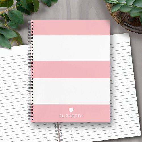 Bold Modern Blush Pink Striped Pattern with Heart Notebook