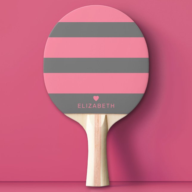 Bold Modern Blush Pink Striped Pattern with Heart Ping Pong Paddle (Custom Ping Pong Paddle)