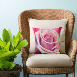 Bold Modern Bohemian Floral Pink Rose Artsy Throw Pillow