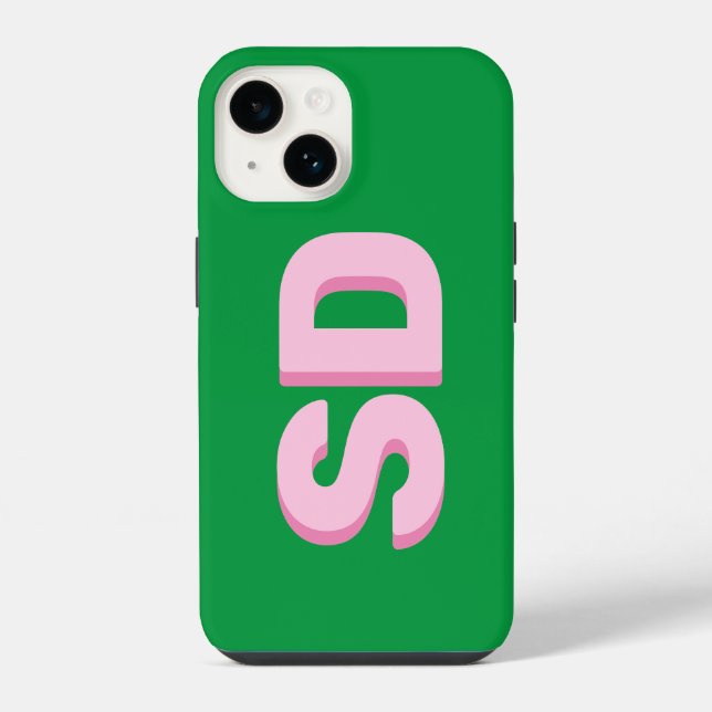 Bold Modern Bold Green and Pink Initials Monogram  Iphone Case (Back)