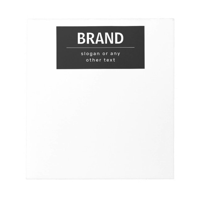 Bold Modern Brand or Business Name | Black & White Notepad (Front)