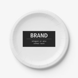 Bold Modern Brand or Business Name Black & White Paper Plates