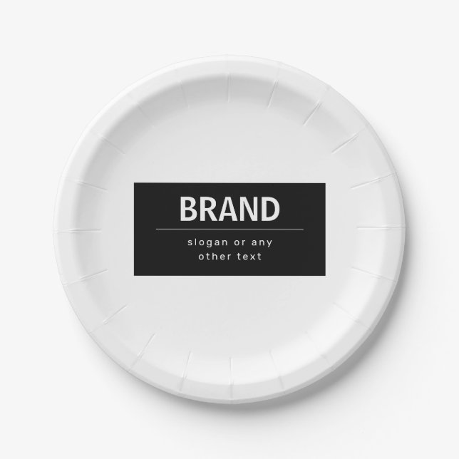 Bold Modern Brand or Business Name | Black & White Paper Plates (Front)