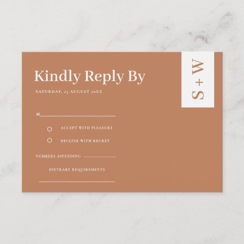 Bold Modern Burnt Orange Rust Tan Wedding RSVP Enclosure Card