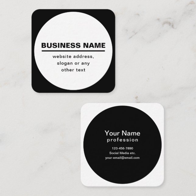 Bold Modern Business Name Template | B&W Square Business Card (Front/Back)