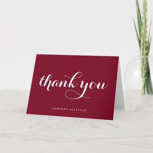 Bold Modern Calligraphy Burgundy Thank You Card