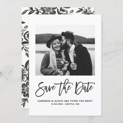 Bold Modern Calligraphy Floral Photo Save The Date