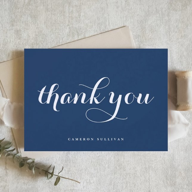 Bold Modern Calligraphy Navy Blue Letterpress Thank You Card (Creator Uploaded)