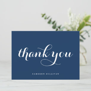 Bold Modern Calligraphy Navy Blue Thank You Card