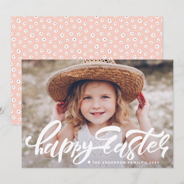 Bold Modern Calligraphy Photo Happy Easter Holiday Card (Front/Back)