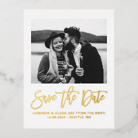 Bold Modern Calligraphy Photo Save the Date Gold