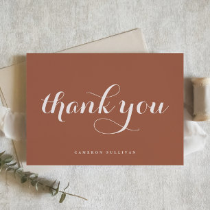 Bold Modern Calligraphy Terracotta Letterpress Thank You Card
