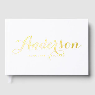 Bold Modern Calligraphy White Photo Wedding Foil Guest Book