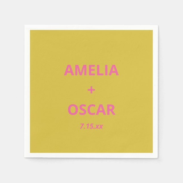 Bold Modern Chartreuse Pink Yellow Wedding Custom Napkins (Front)