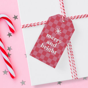 Bold Modern Checkered Merry & Bright Christmas  Gift Tags