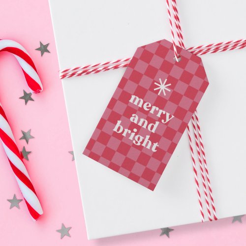 Bold Modern Checkered Merry  Bright Christmas  Gift Tags