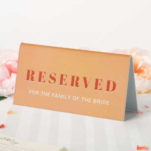 Bold Modern Chic Orange Sunset Wedding Reserved Table Tent