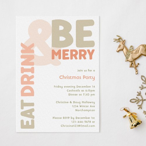 Bold Modern Christmas Eat Drink And Be Merry Party Invitation