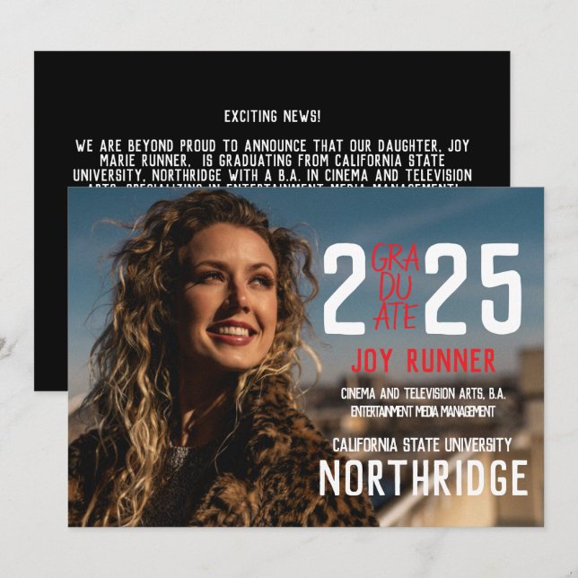 Bold Modern Class of 2025 Photo Graduation Announcement (Front/Back)