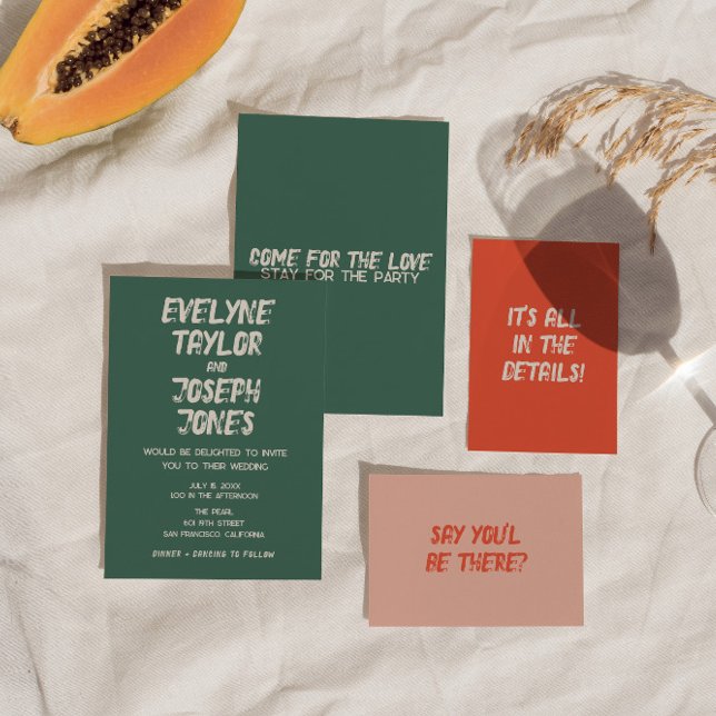 Bold Modern Colorful Brushstroke Retro Wedding Invitation (Creator Uploaded)