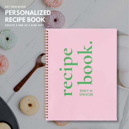 Bold Modern Colorful Simple Pink and Green Recipe Notebook