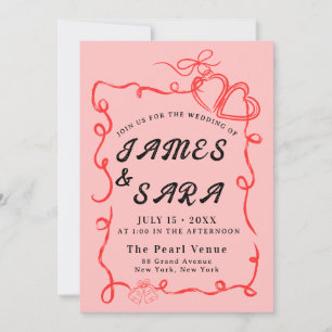 Bold Modern Colorful Whimsical Retro Funky Wedding Invitation