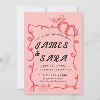 Bold Modern Colorful Whimsical Retro Funky Wedding Invitation