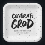 Bold modern congrats grad black graduation party paper plates<br><div class="desc">Congrats to the grad! Celebrate your class of 2024 graduate with this stylish and trendy paper plate. The bold brushy type in black on a white background is perfect for a guy or girl, and this design coordinates with the Lea Delaveris Design bold grad collection. Your graduation party will be...</div>