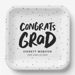 Bold modern congrats grad black graduation party paper plates