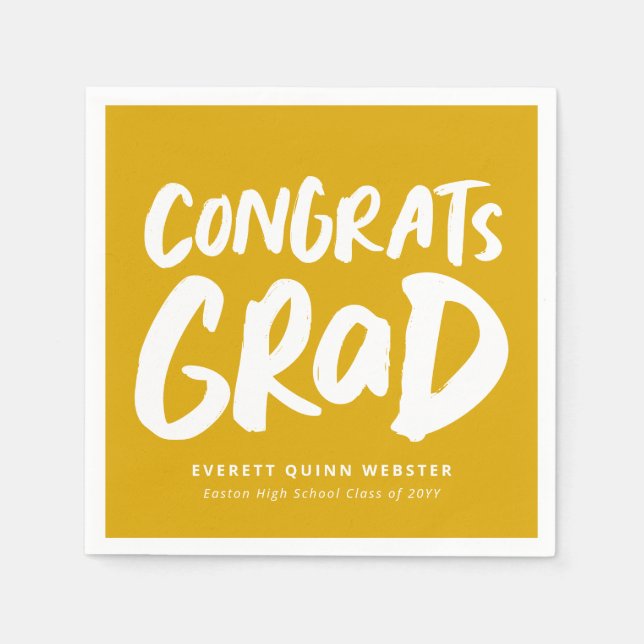 Bold modern congrats grad golden yellow graduation napkins (Front)