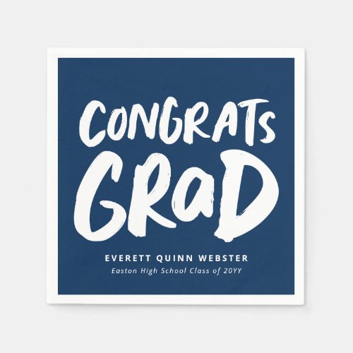 Bold modern congrats grad navy blue graduation napkins