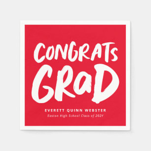 Bold modern congrats grad red graduation party napkins