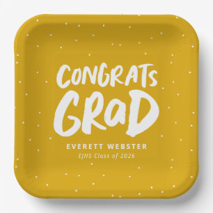 Bold modern congrats grad yellow graduation party paper plates