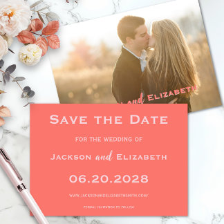 Bold Modern Coral and Pink Photo Wedding Save The Date